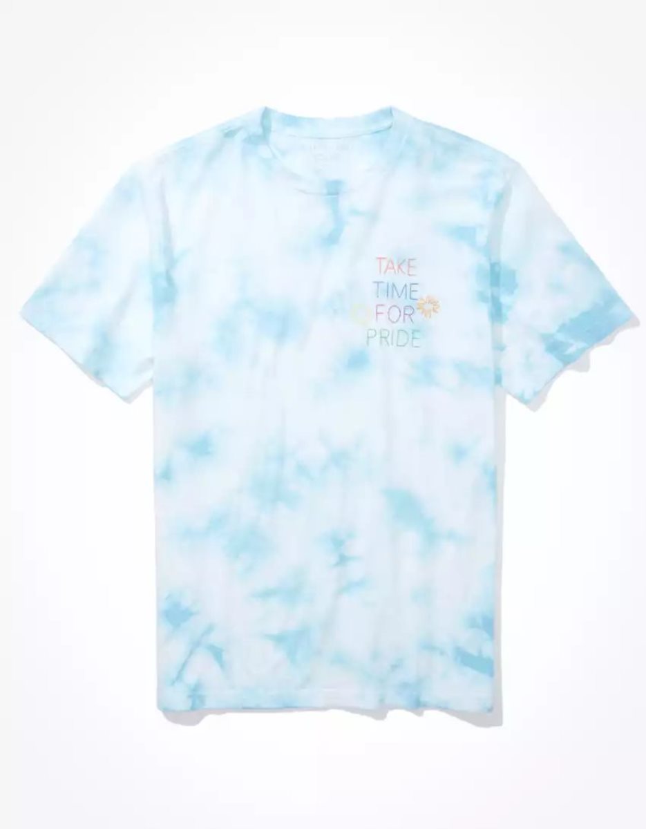 T Shirts American Eagle AE Super Soft Pride Tie Dye Graphique Bleu Homme | WPX-34544478